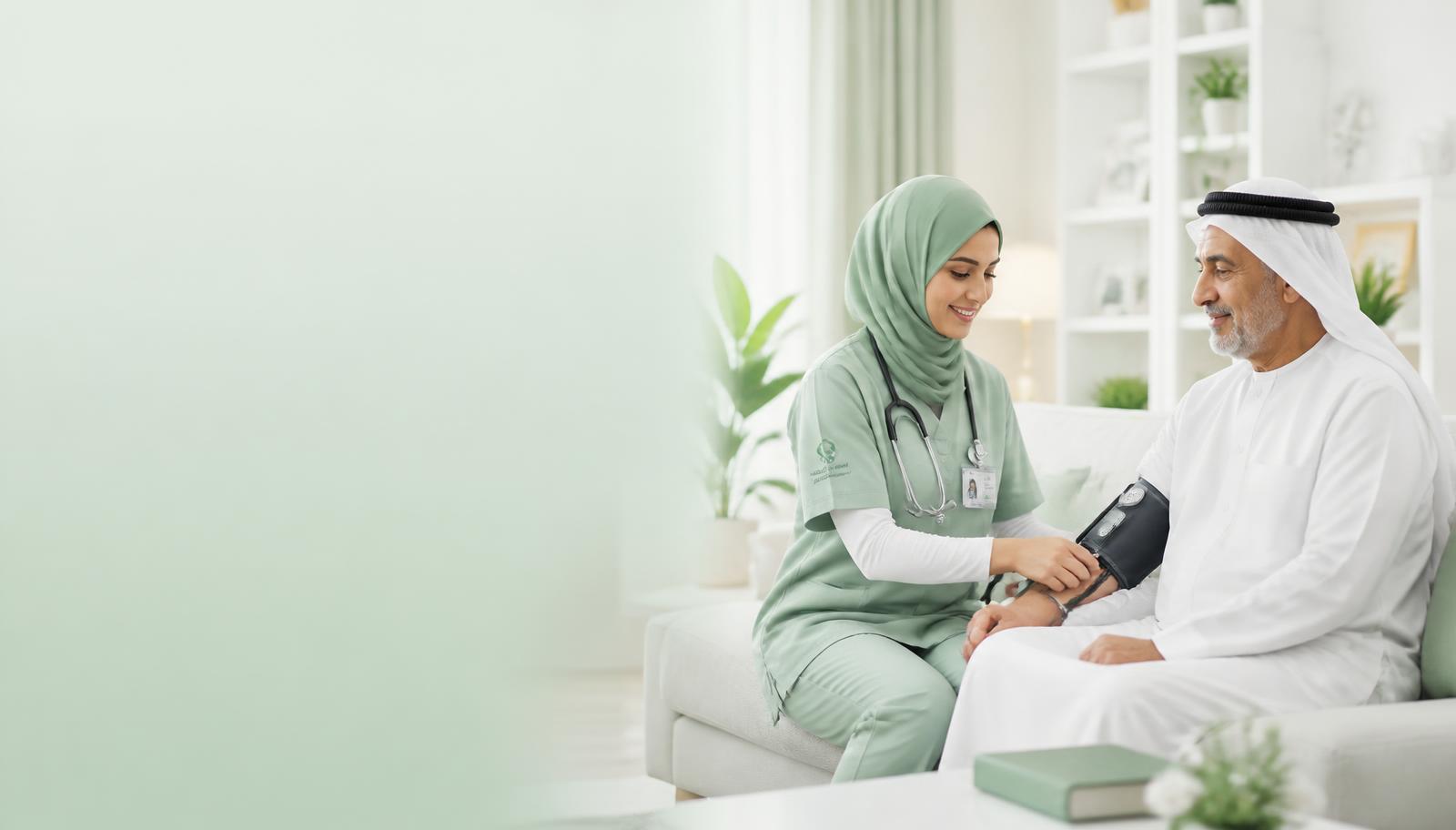 ممرضة مرخّصة تقيس مؤشرات كبير في السن داخل منزله